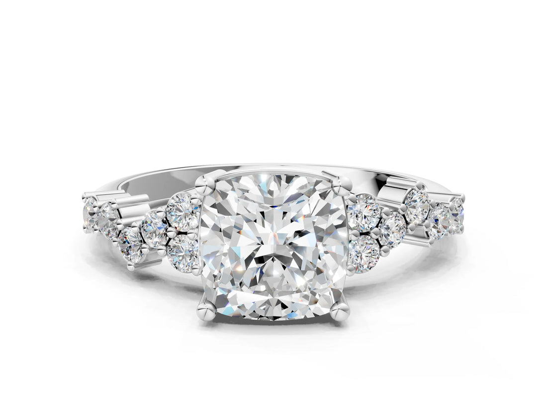White gold Cushion Cut Diamond Cluster Pavé Band with Four-Prong Setting_9