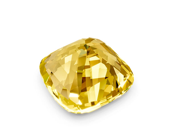 Platinum Cushion Cut Yellow Sapphire Scattered Round Accent Ring with Prong Setting