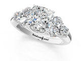 White gold Cushion Cut Diamond Cluster Ring with Round Accent Stones and Prong Setting on a Classic Band_79