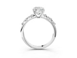 White gold Cushion Cut Diamond Cluster Side Stone Solitaire Ring with Prong Setting_83