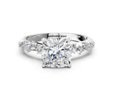 White gold Cushion Cut Diamond Cluster Side Stone Solitaire Ring with Prong Setting_84