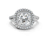 White gold Cushion Cut Diamond Double Halo Ring with Pavé Band and Prong Setting_200