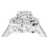 White gold Cushion Cut Diamond Double Halo Ring with Pavé Band and Prong Setting_202