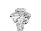 White gold Cushion Cut Diamond Double Halo Ring with Pavé Band and Prong Setting_205