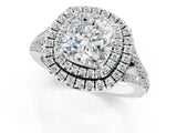 White gold Cushion Cut Diamond Double Halo Ring with Pavé Band and Prong Setting_205