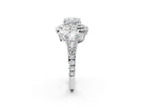 White gold Cushion Cut Diamond Double Halo Ring with Pavé Band and Prong Setting_206