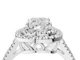White gold Cushion Cut Diamond Double Halo Ring with Pavé Band and Prong Setting_213