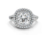 White gold Cushion Cut Diamond Double Halo Ring with Pavé Band and Prong Setting_221
