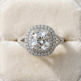White gold Cushion Cut Diamond Double Halo Ring with Pavé Band and Prong Setting_231