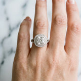 White gold Cushion Cut Diamond Double Halo Ring with Pavé Band and Prong Setting_233