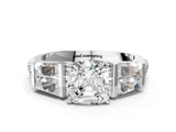White gold Cushion Cut Diamond Engagement Ring with Baguette Side Stones and Channel Set Band_41