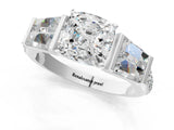 White gold Cushion Cut Diamond Engagement Ring with Baguette Side Stones and Channel Set Band_42