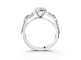 White gold Cushion Cut Diamond Engagement Ring with Baguette Side Stones and Channel Set Band_43