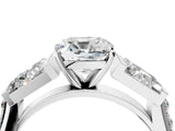 White gold Cushion Cut Diamond Engagement Ring with Baguette Side Stones and Channel Set Band_45