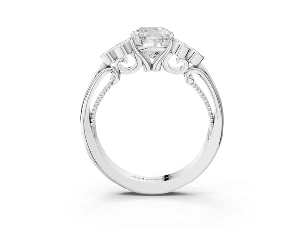 Platinum Cushion Cut Vintage Engagement Ring Setting with Bezel-Set Shoulder Clusters and Milgrain