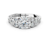 White gold Cushion Cut Diamond Engagement Ring with Bezel Set Round Side Stones and Prong Setting_73
