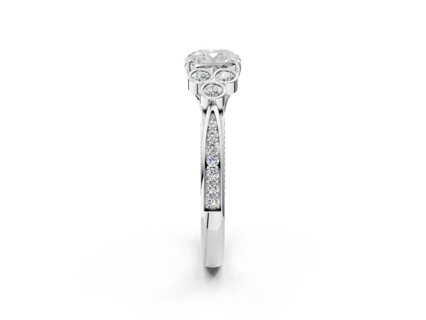 Sterling Silver Cushion Cut Engagement Ring Setting with Bezel-Set Shoulder Clusters
