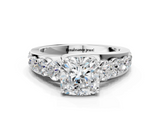 14K White Gold 2.50 Carat E VS1 Cushion Diamond Engagement Ring with Pavé Band and Four-Prong Setting