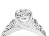 14K White Gold 2.50 Carat E VS1 Cushion Diamond Engagement Ring with Pavé Band and Four-Prong Setting