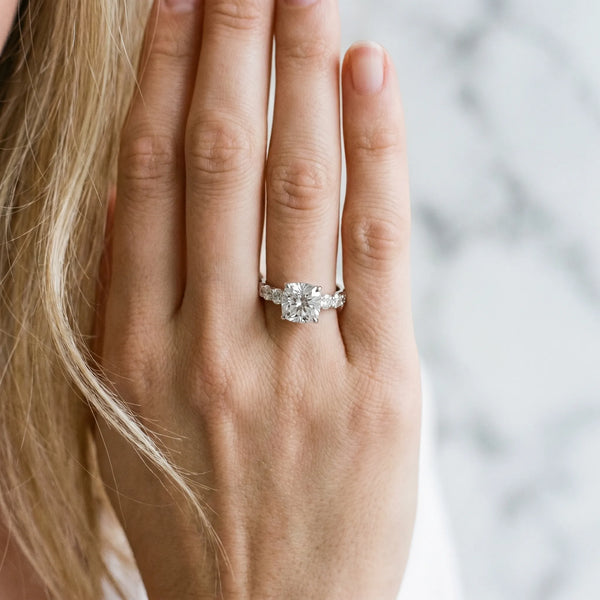 Sterling Silver Cushion Cut Graduated Engagement Ring Setting