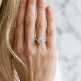14K White Gold 2.50 Carat E VS1 Cushion Diamond Engagement Ring with Pavé Band and Four-Prong Setting