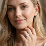 14K White Gold 2.50 Carat E VS1 Cushion Diamond Engagement Ring with Pavé Band and Four-Prong Setting