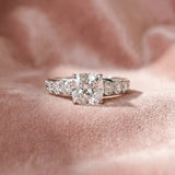 14K White Gold 2.50 Carat E VS1 Cushion Diamond Engagement Ring with Pavé Band and Four-Prong Setting