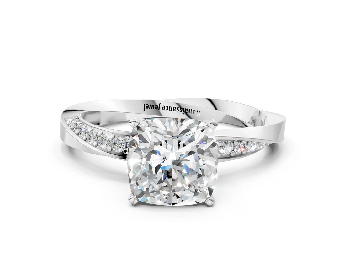 White gold Cushion Cut Diamond Engagement Ring with Side Stone Accents and Four-Prong Setting_38