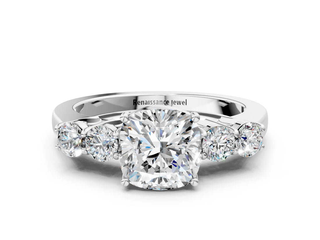 White gold Cushion Cut Diamond Five-Stone Prong Set White Gold Ring_51