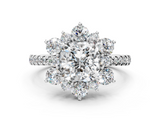 White gold Cushion Cut Diamond Floral Halo Pave Band with Prong Setting_37