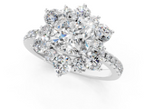 White gold Cushion Cut Diamond Floral Halo Pave Band with Prong Setting_38