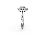 White gold Cushion Cut Diamond Floral Halo Pave Band with Prong Setting_39
