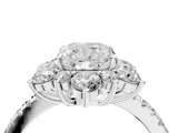 White gold Cushion Cut Diamond Floral Halo Pave Band with Prong Setting_41