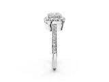 White gold Cushion Cut Diamond Floral Halo Ring with Pavé Band and Prong Setting_12