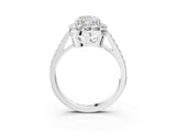 White gold Cushion Cut Diamond Floral Halo Ring with Pavé Band and Prong Setting_13