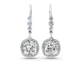 White gold Cushion Cut Diamond Halo Drop Earrings with Multi-Stone Accent_24