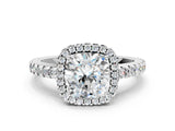 White gold Cushion Cut Diamond Halo Engagement Ring with Pavé Band and Prong Setting_27