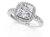White gold Cushion Cut Diamond Halo Engagement Ring with Pavé Band and Prong Setting_28