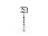 White gold Cushion Cut Diamond Halo Engagement Ring with Pavé Band and Prong Setting_29