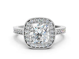 White gold Cushion-Cut Diamond Halo Engagement Ring with Pave Band and Prong Setting_14