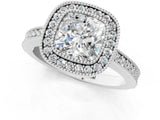 White gold Cushion-Cut Diamond Halo Engagement Ring with Pave Band and Prong Setting_15