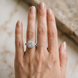 White gold Cushion-Cut Diamond Halo Engagement Ring with Pave Band and Prong Setting_24