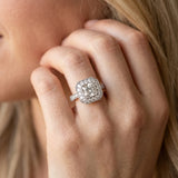 White gold Cushion-Cut Diamond Halo Engagement Ring with Pave Band and Prong Setting_26