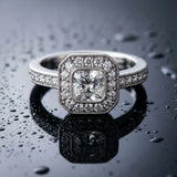 White gold Cushion-Cut Diamond Halo Engagement Ring with Pave Band and Prong Setting_27