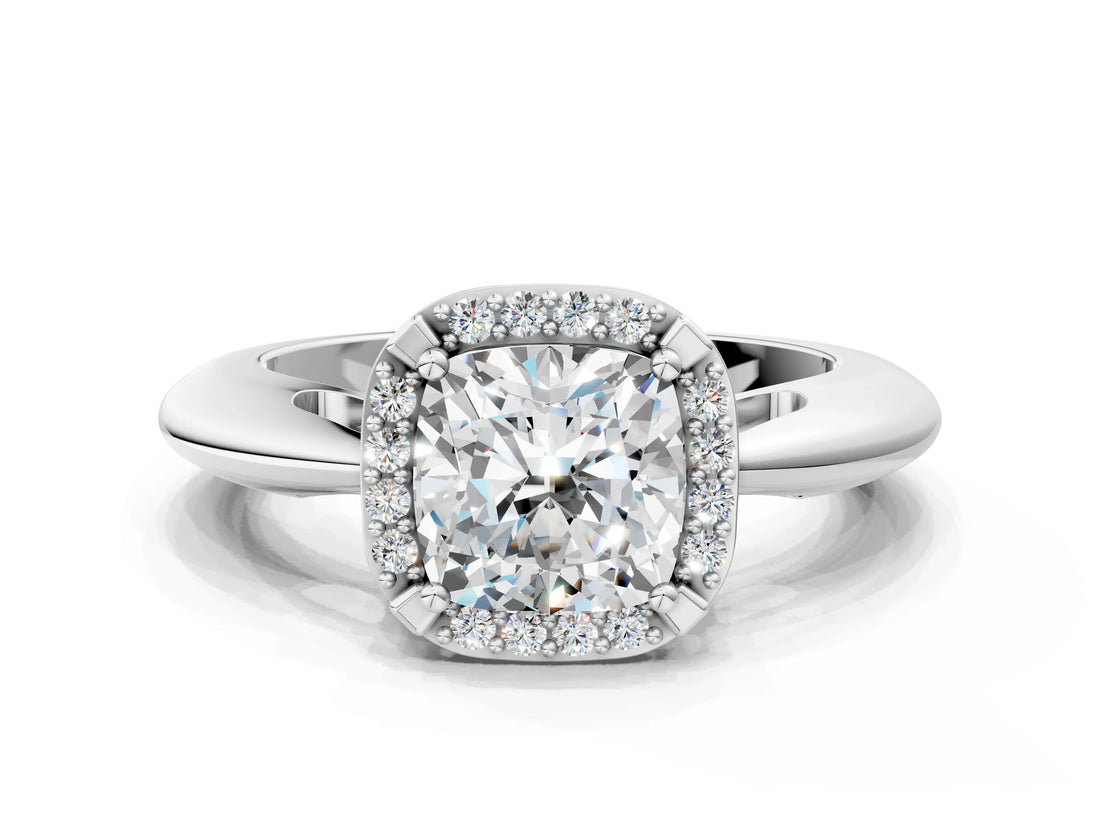 White gold Cushion Cut Diamond Halo Engagement Ring with Split Shank and Four-Prong Setting_111