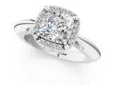 White gold Cushion Cut Diamond Halo Engagement Ring with Split Shank and Four-Prong Setting_112