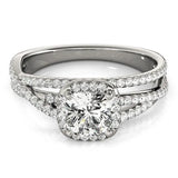 White gold Cushion Cut Diamond Halo Engagement Ring with Twisted Split Shank Pavé Band 1