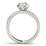White gold Cushion Cut Diamond Halo Engagement Ring with Twisted Split Shank Pavé Band 2
