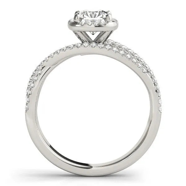 White gold Cushion Cut Diamond Halo Engagement Ring with Twisted Split Shank Pavé Band