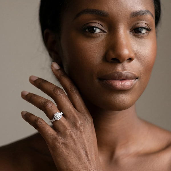 White gold Cushion Cut Diamond Halo Engagement Ring with Twisted Split Shank Pavé Band